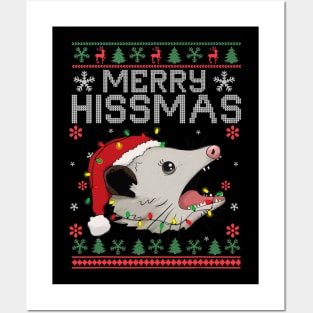Funny Xmas Merry Hissmas Possum Lovers Opossum Christmas Posters and Art